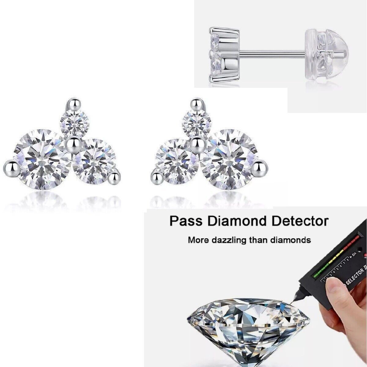 2/3/4mm Moissanite Stud Earrings 925 Sterling Silver GRA Certified D Color VVS1