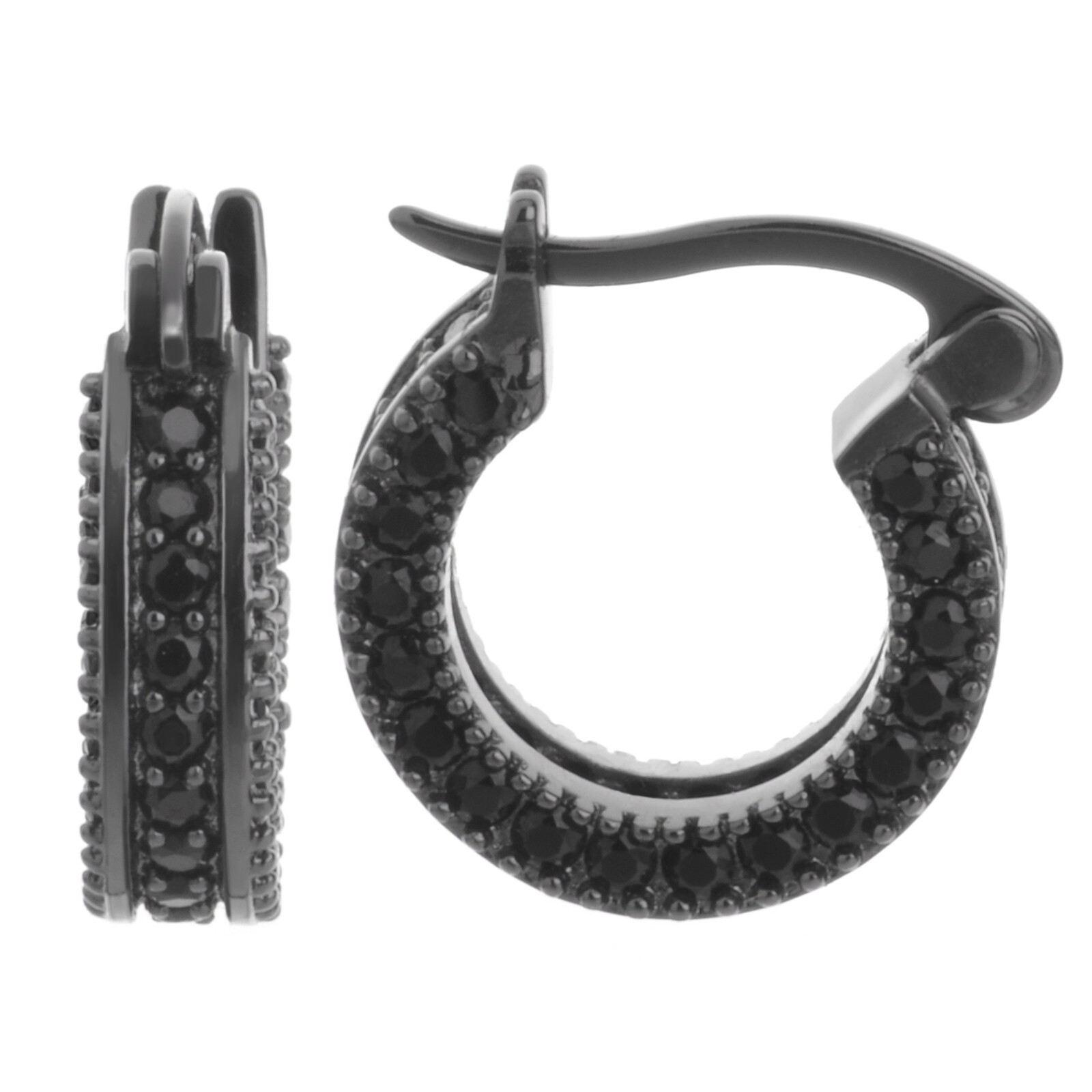 Men’s Women’s Gold Silver Black Tone Full Iced Huggie Hoop Snap Earrings HE 1011
