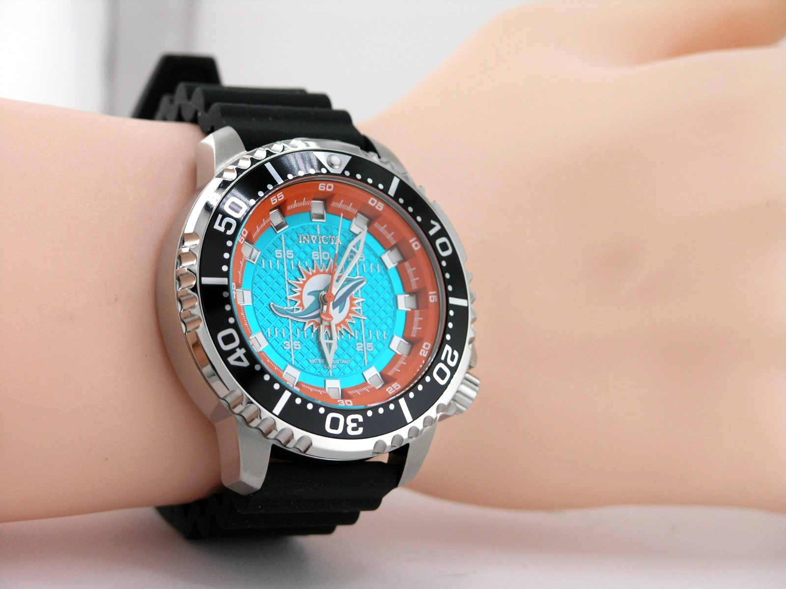 NEW INVICTA 48102 NFL MIAMI DOLPHINS STEEL SILICONE SPORTS WATCH QUARTZ 48MM C