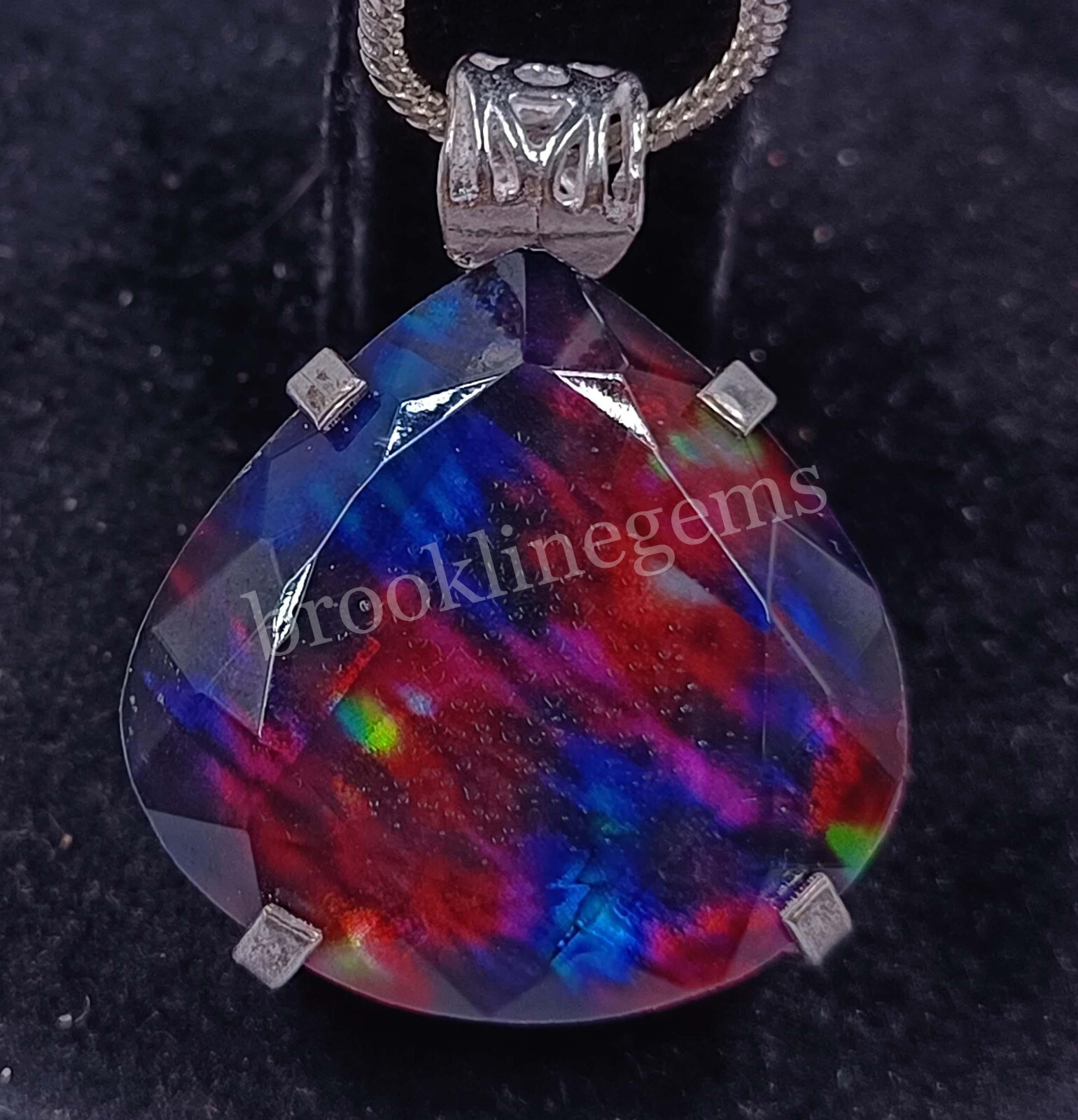 74.65 Ct Pear Natural Ammolite Opal Doublet 925 Silver Pendant EGL Gems 5FRD