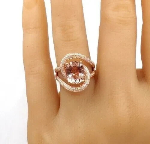 2.5Ct Oval Lab Created Morganite Women’s Unique Band Ring 14k Rose Gold Plated