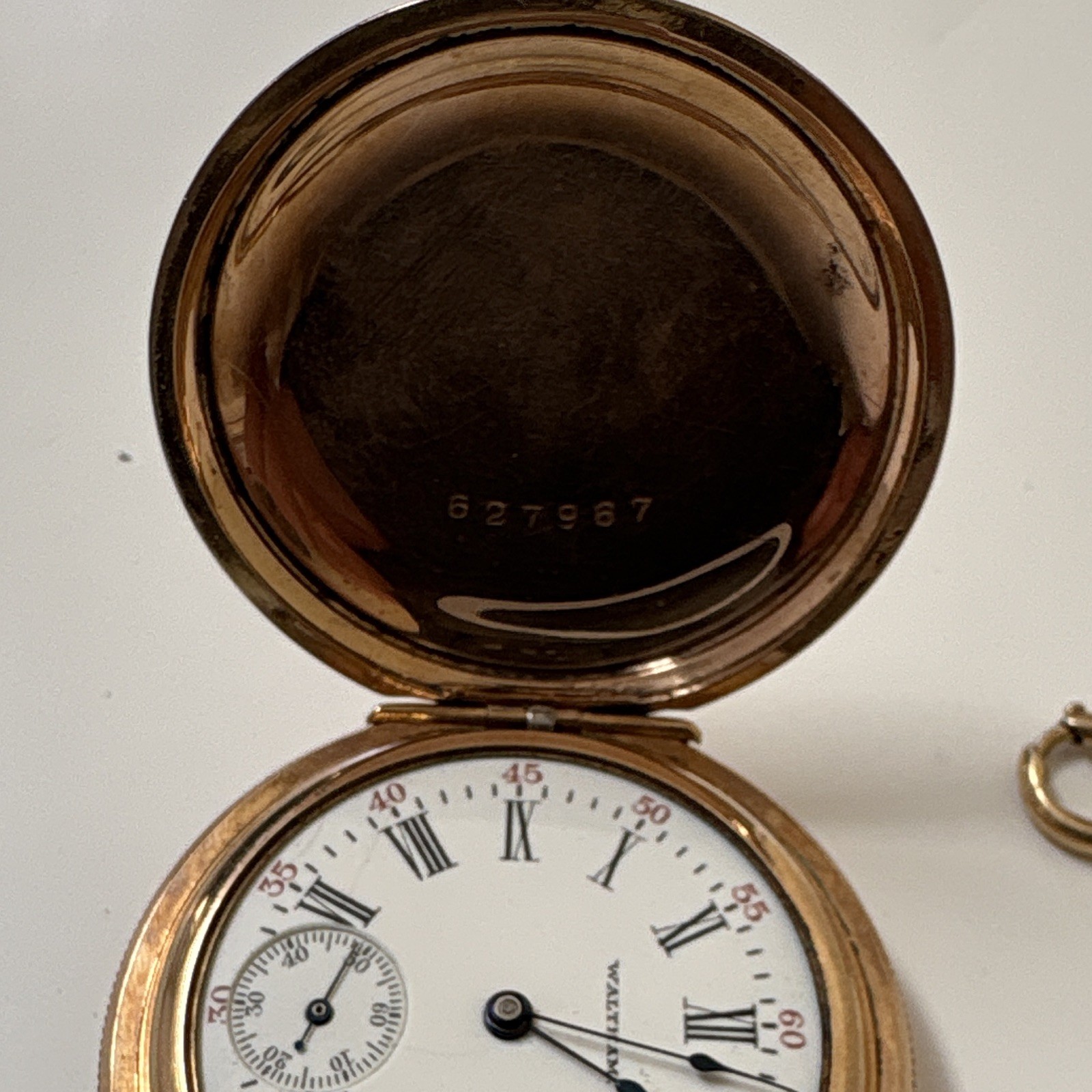 14K Gold Chain with Antique Waltham Pocket Watch 20 Years Gold Tone Case Repair