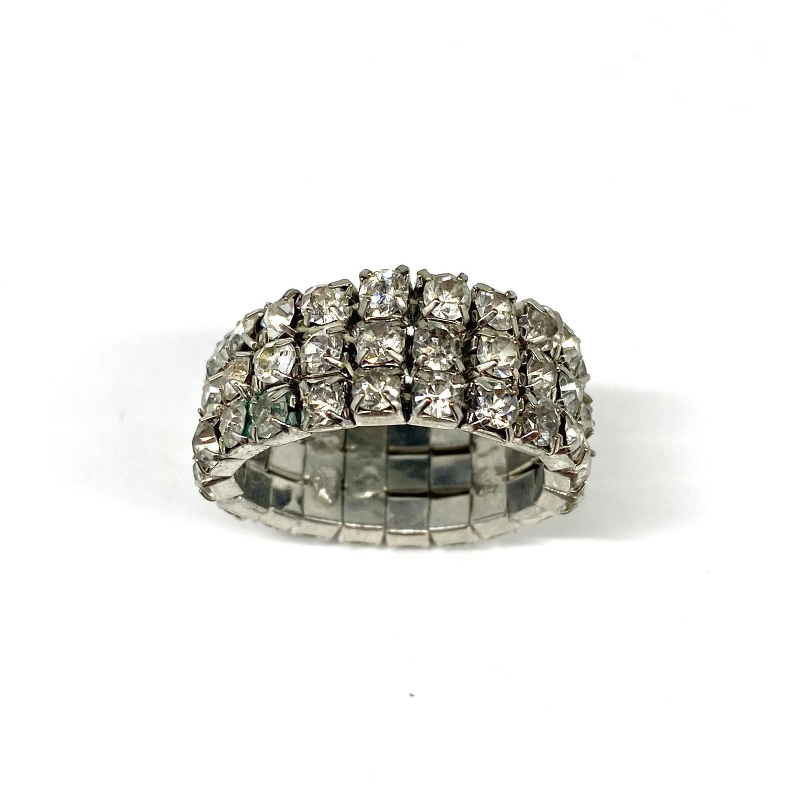 Elegant Sparkle Three Row Silver Toned Rhinestones Stretch Woman’s Holiday Gift