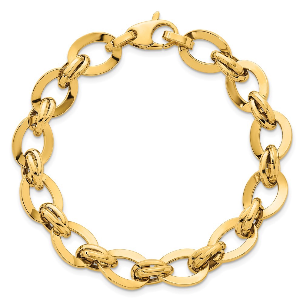 14k Yellow Gold Polished 10.8mm Lightweight Oval Fancy Link Bracelet 7.75″