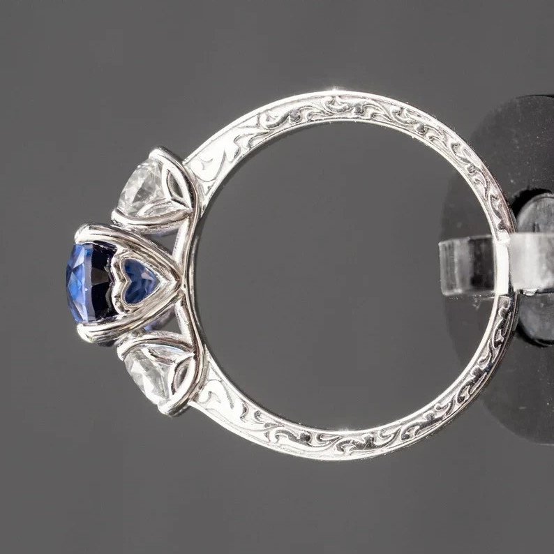 2.80 Ct Oval Natural Sapphire & Diamond Wedding Ring Sterling Silver