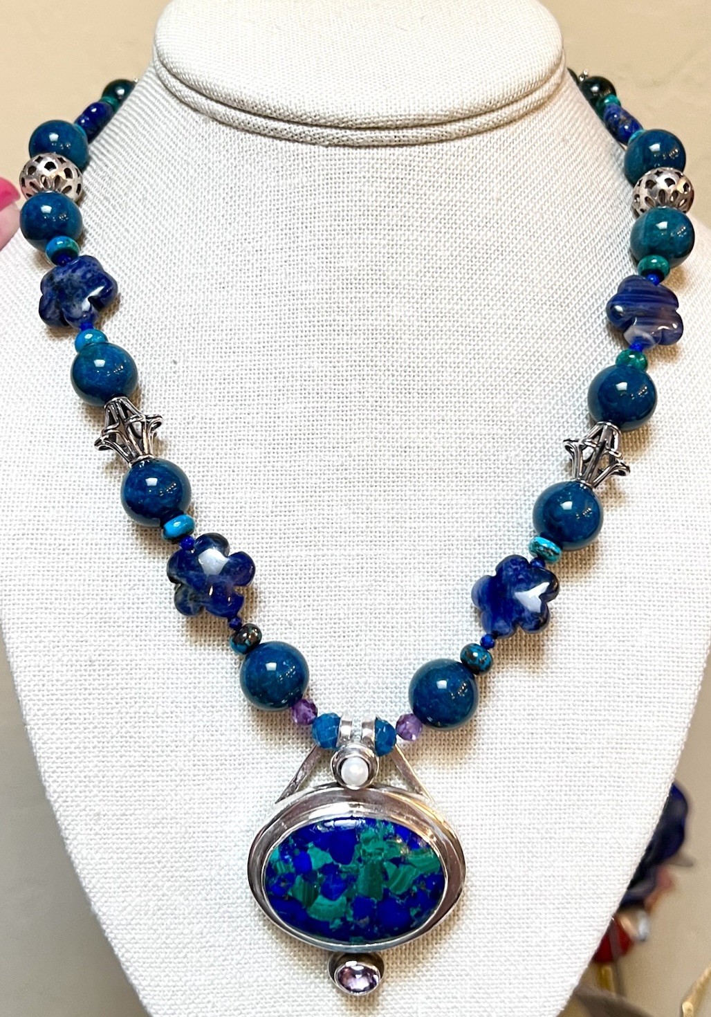 GORGEOUS Artisan Sterling Silver Azurite, Chrysocolla, Lapis, Etc. Necklace