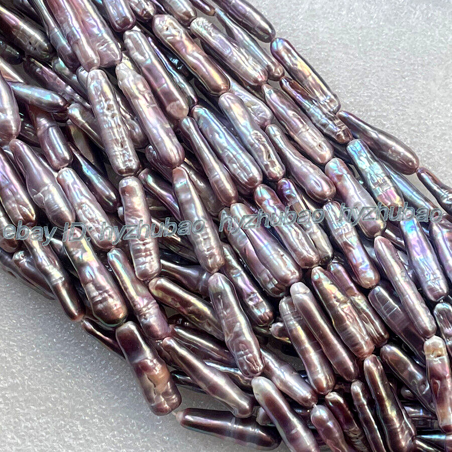 6x(25-30mm) Purple Colorful Freshwater Baroque Toothpick Pearl Loose Beads 15″