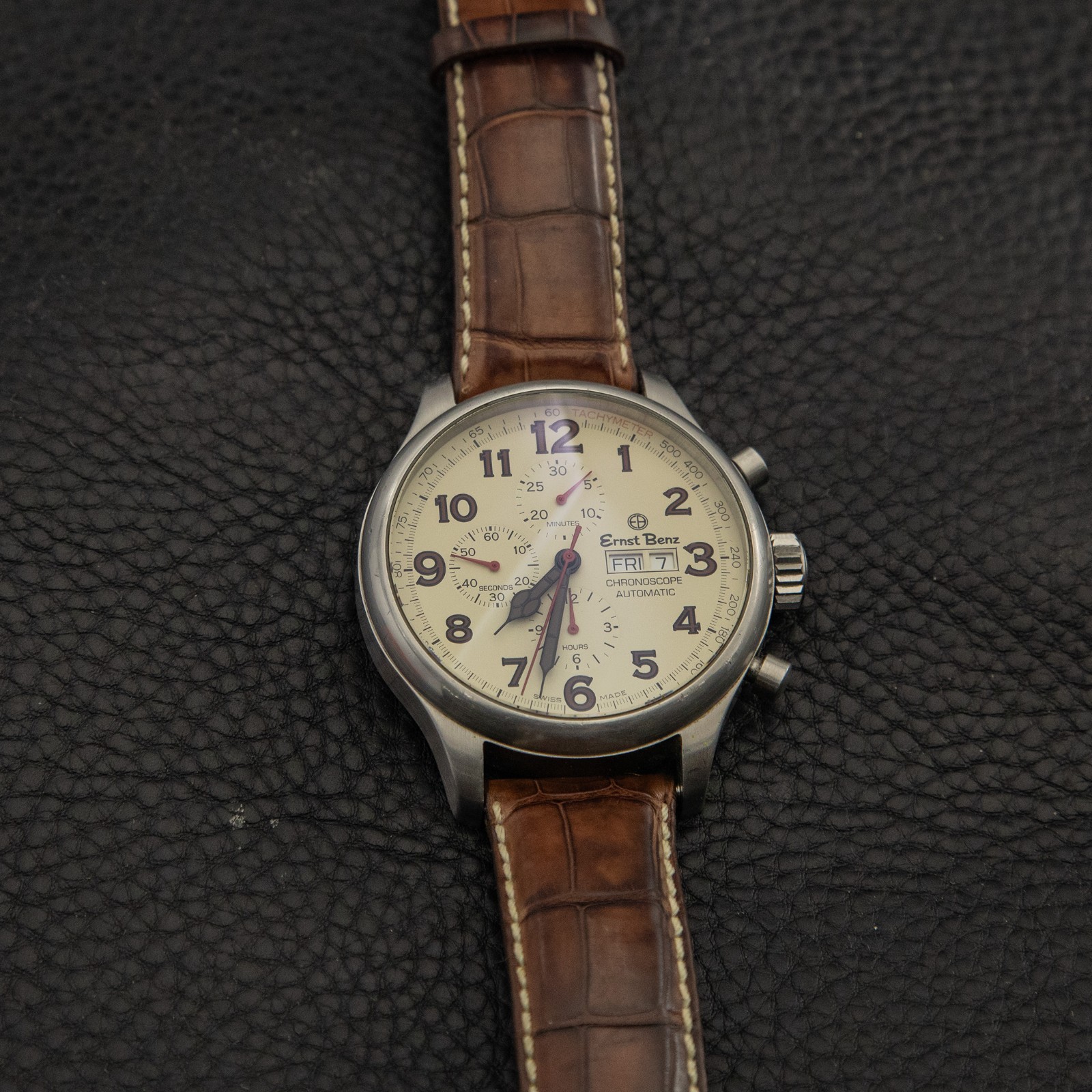 Ernst Benz 47mm ChronoScope GC10118 Parchment Dial Leather Strap – Rare