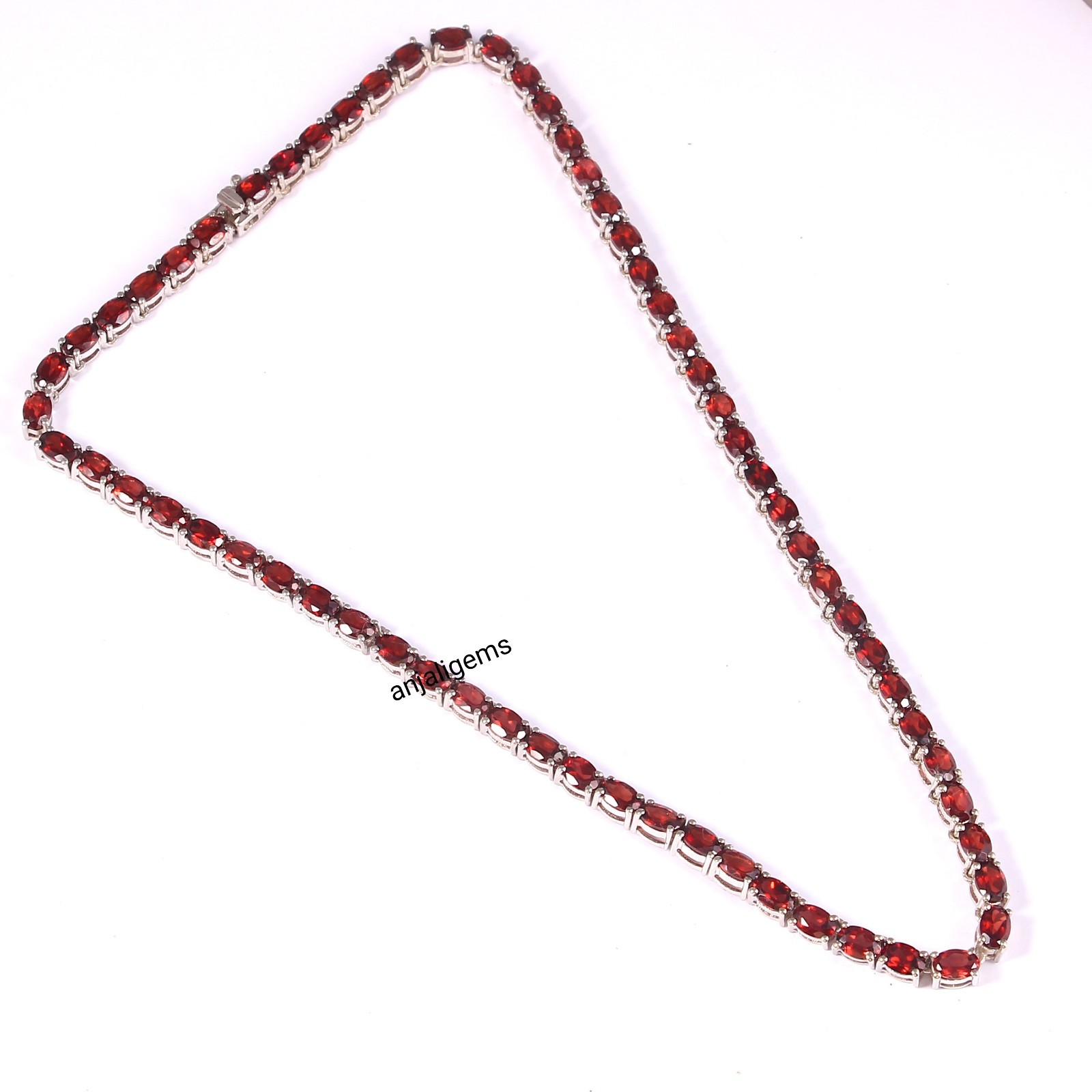 18K White Gold Finished Over AA+ Natural Red Garnet Tennis Necklace In 925Silver