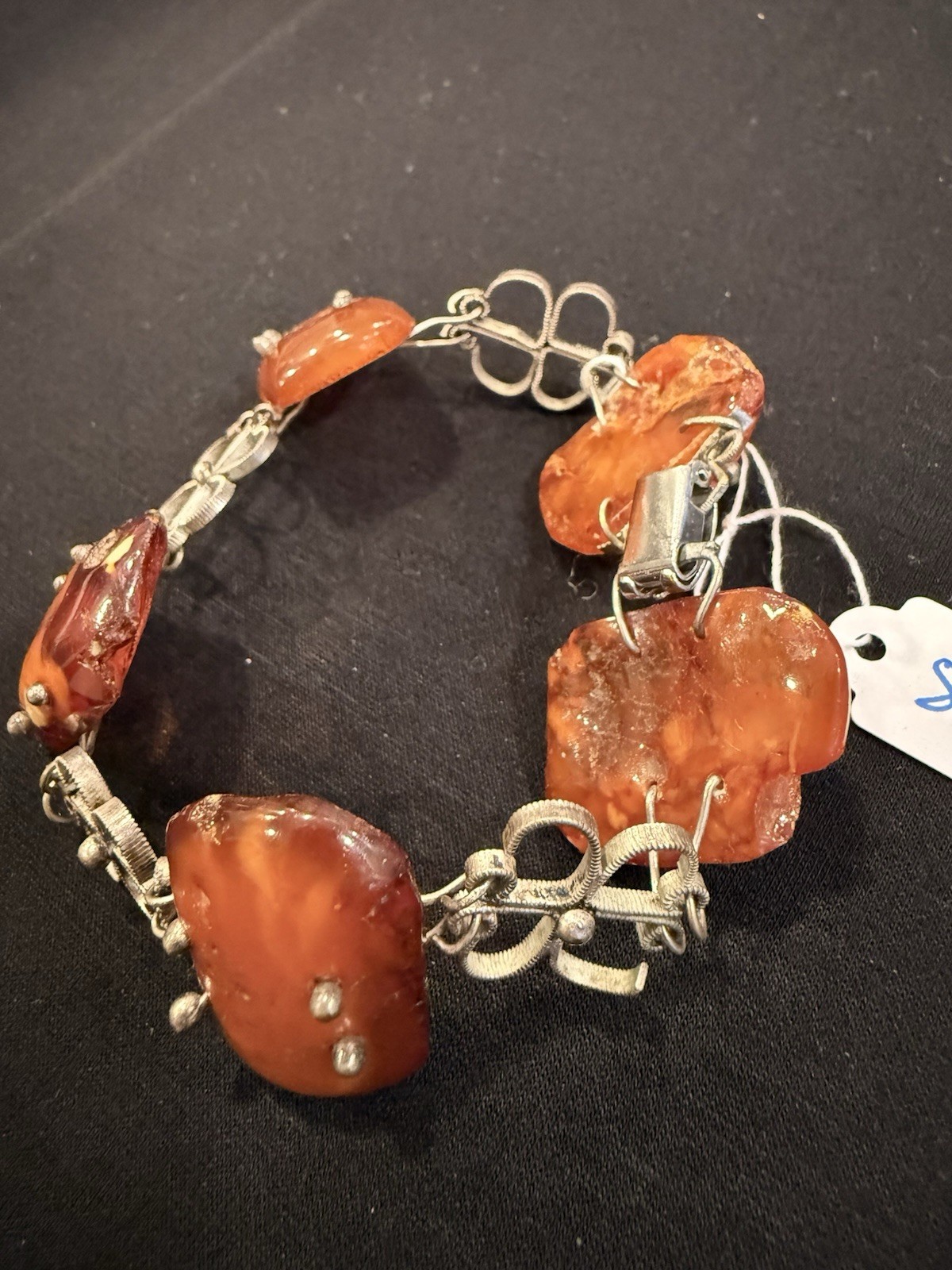 Vintage Genuine Amber Bracelet Large Freeform Nugget Stones Orange Cognac 25g