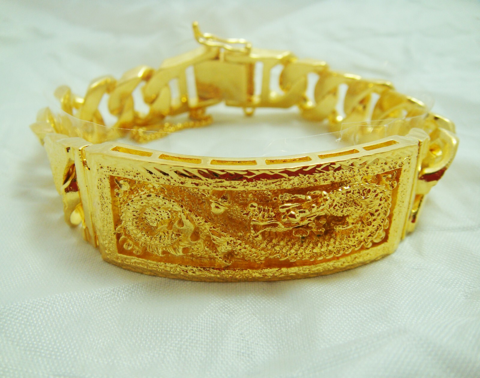 Dragon 22K 23K 24K THAI BAHT YELLOW GOLD GP Bracelet Men’s Jewelry 23 CM, 70 G