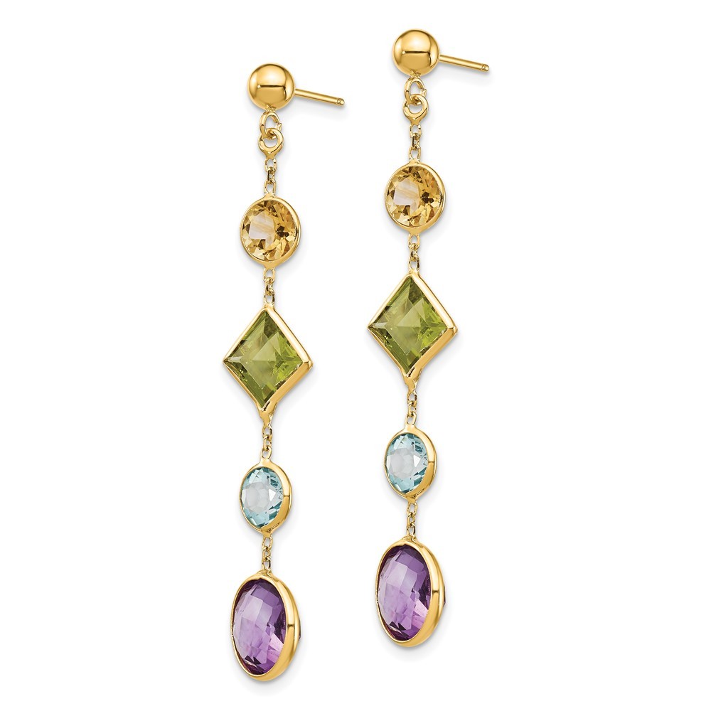 14k Yellow Gold Multi-Gemstone Post Drop & Dangle Earrings for Women 0.43gm
