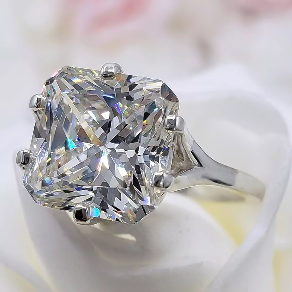 3.25 Ct Radiant Cut Off White Treated Diamond Ring in 925 Silver Certified