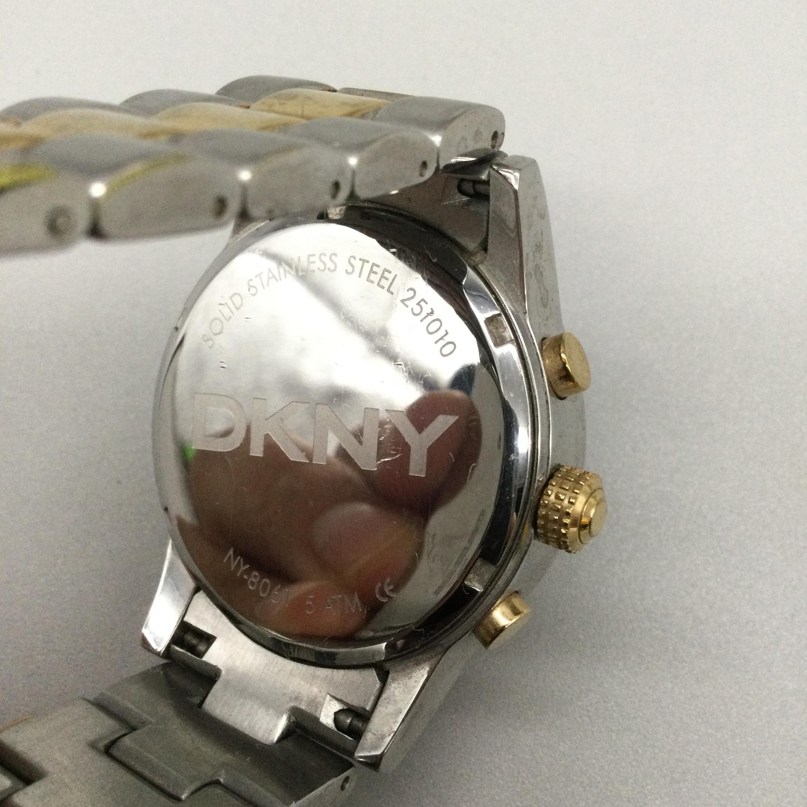 DKNY Chronograph Unisex Watch 38mm MOP Dial Two Tone NY-8091 New Battery 6″