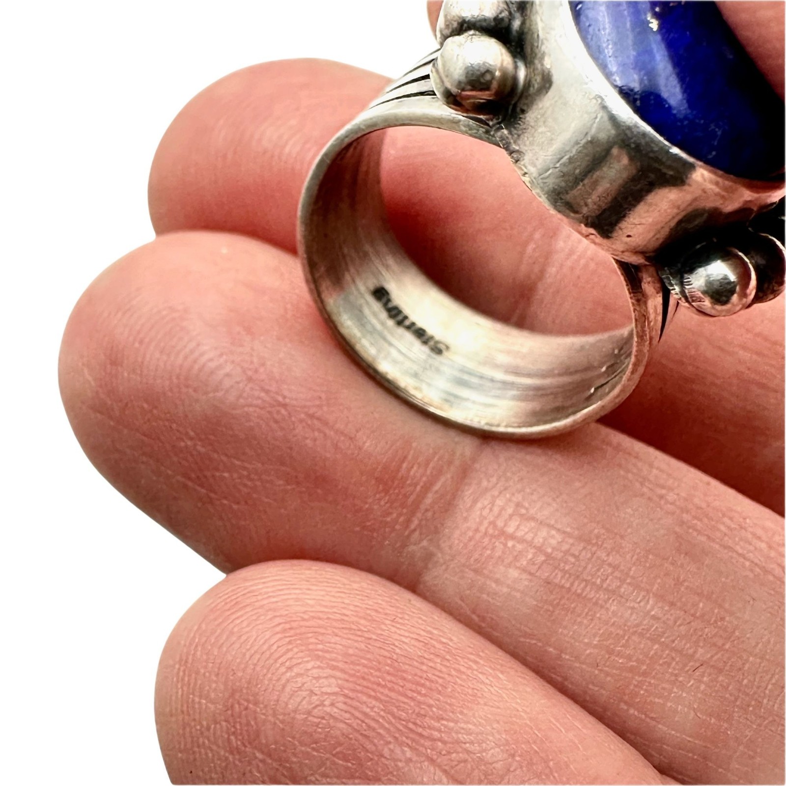 American Southwest Sterling Silver Blue Lapis Lazuli Ring 8.8 Grams Size 5.5
