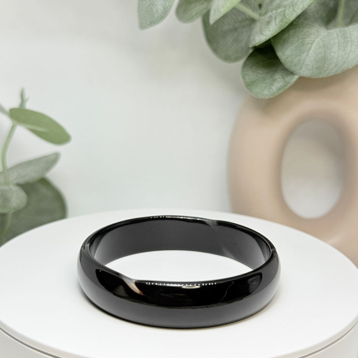 Black Agate Hard Bangle Size: 56.5MM Width: 13.7MM