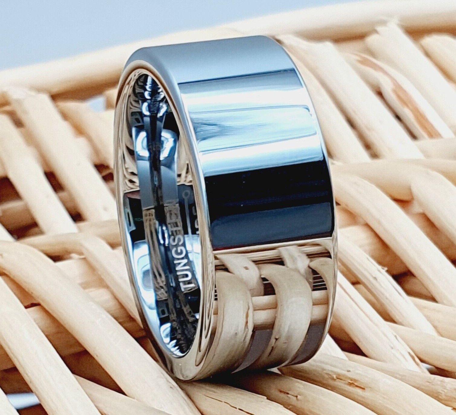Polished Pipe Cut Tungsten Wedding Band Anniversary Promise Ring Men’s Ring Band