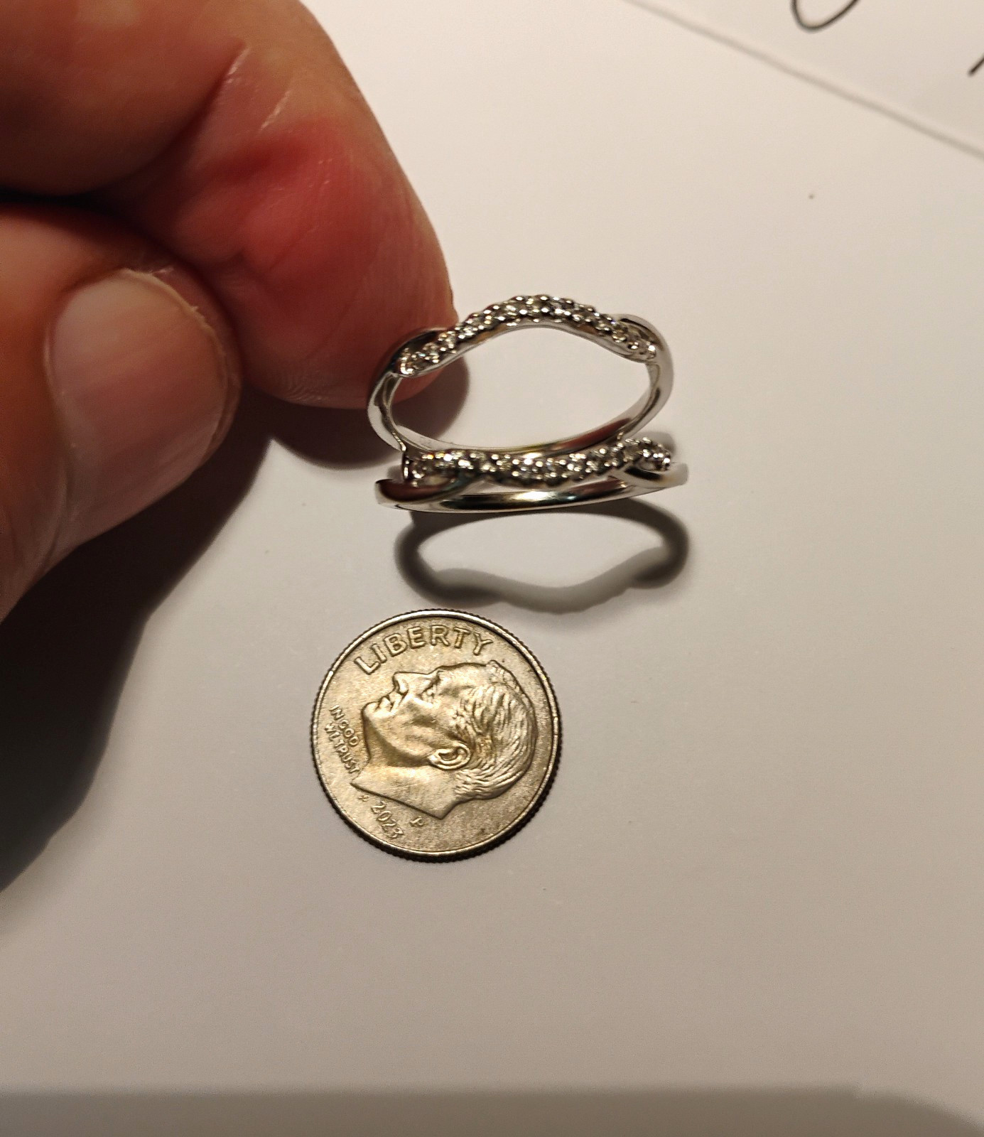14K White Gold Diamond Enhancer Ring Guard Band… Size 7… 3.85 Grams