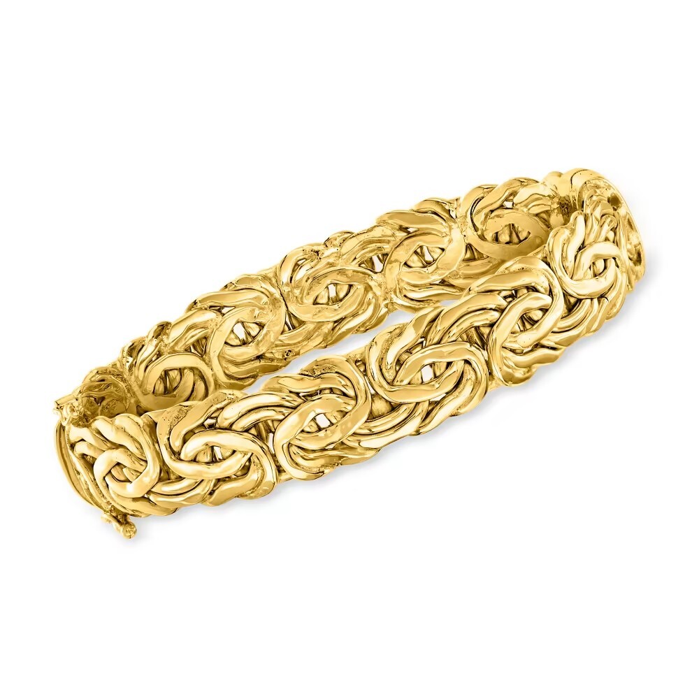 Medium Size Byzantine Bangle Bracelet 18K Yellow Gold Plated Real 925 Silver