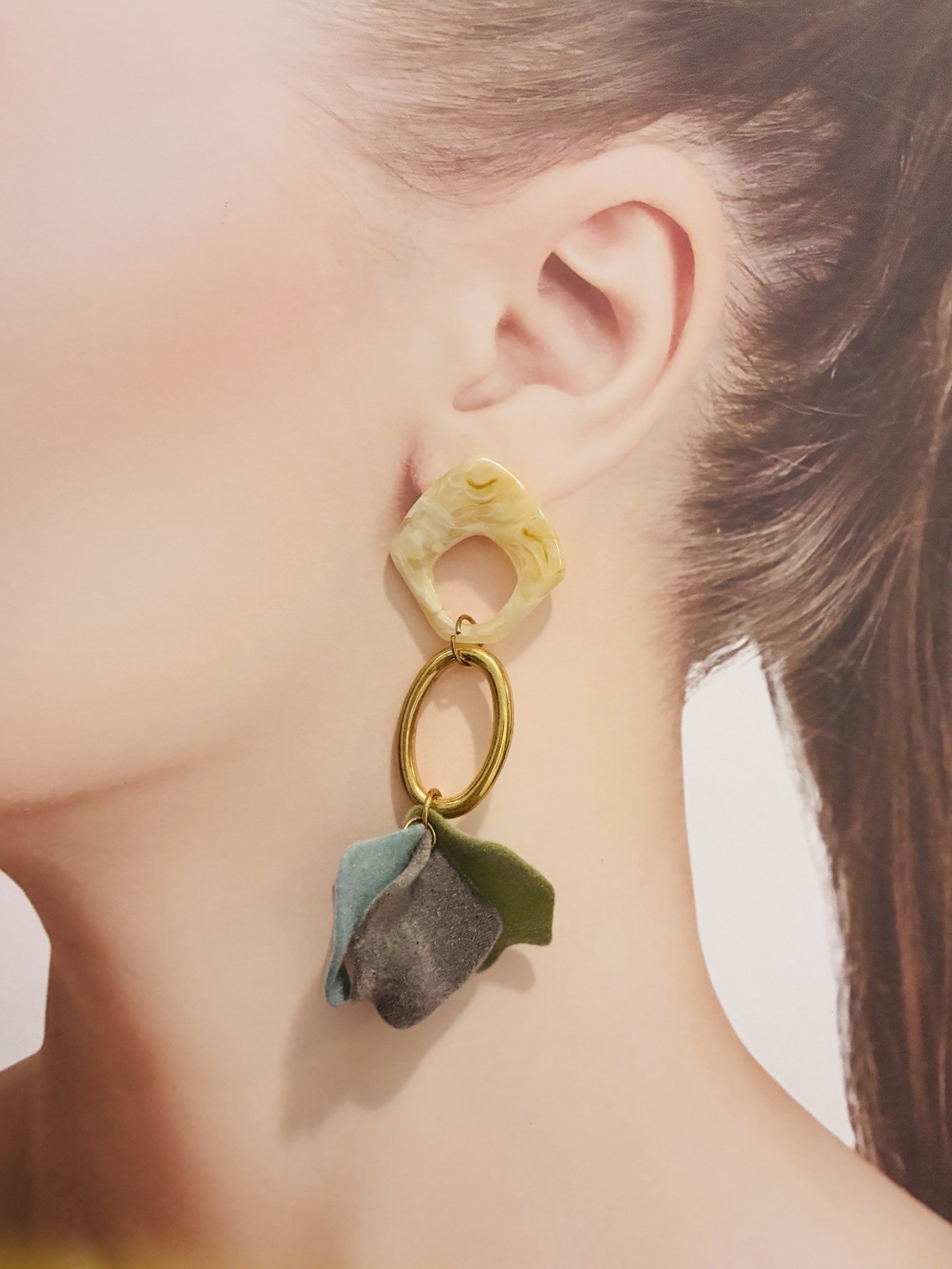 Felt Layered Mid Century Modern Earrings, Acrylic Earrings, Long Earrings