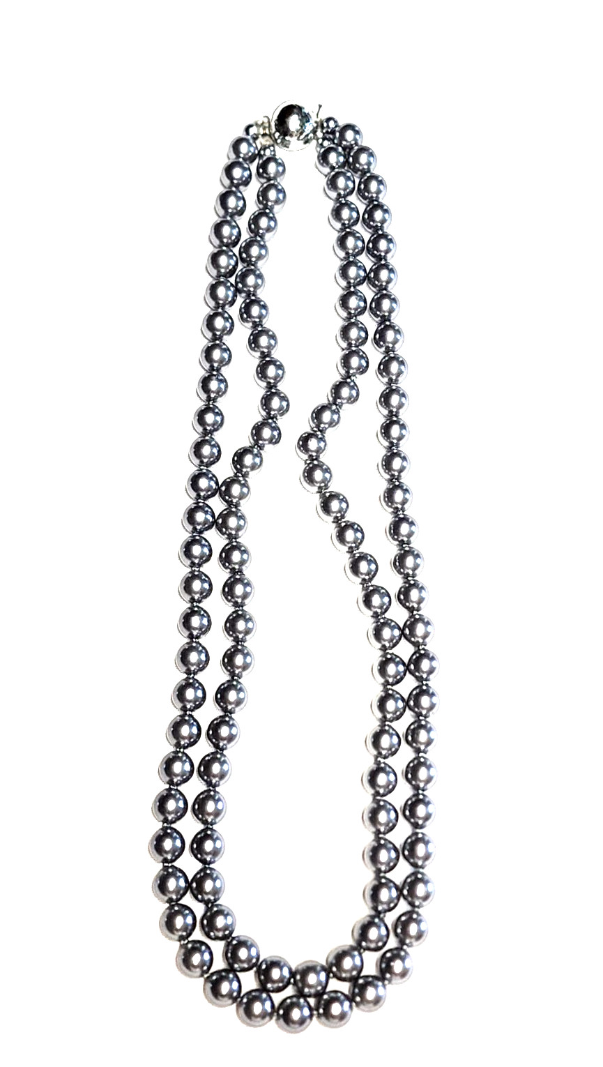 Vintage Silver Gray Long Faux Glass Pearl Necklace Pretty Push Lock Clasp 22”