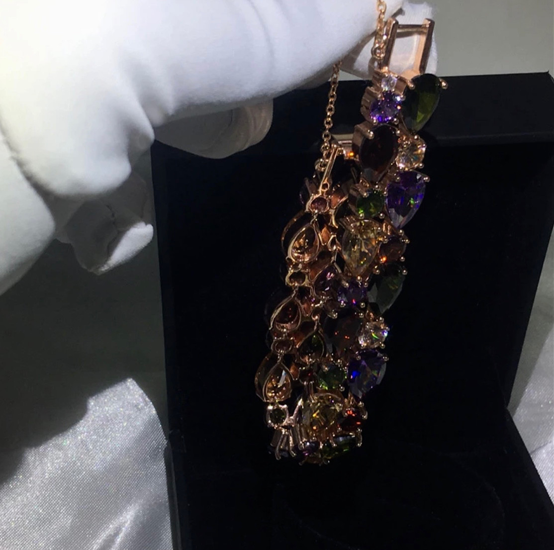 18k Rose Gold Filled Multicolor Tennis Bracelet made w Swarovski Crystal 6.5”