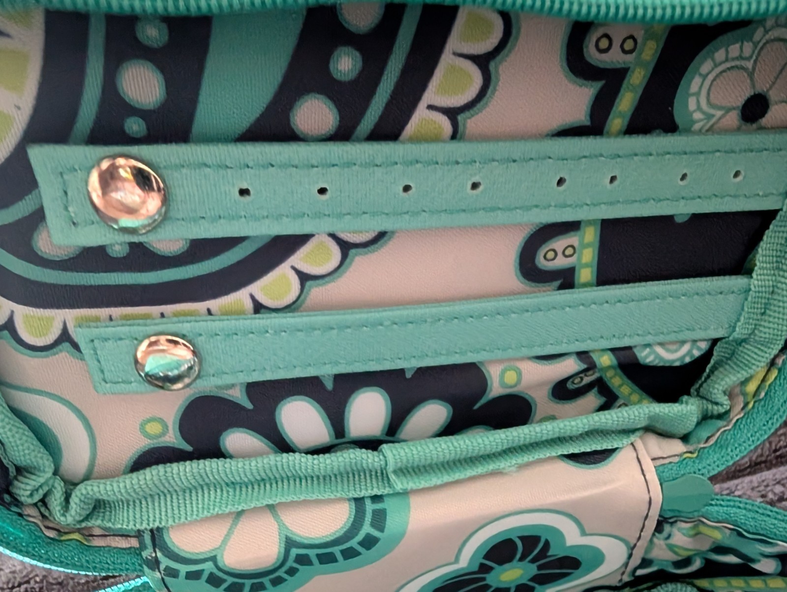 Thirty-One Travel Jewelry Case Zip-Around Black/Teal Polka Dot w/ 3 Pouches