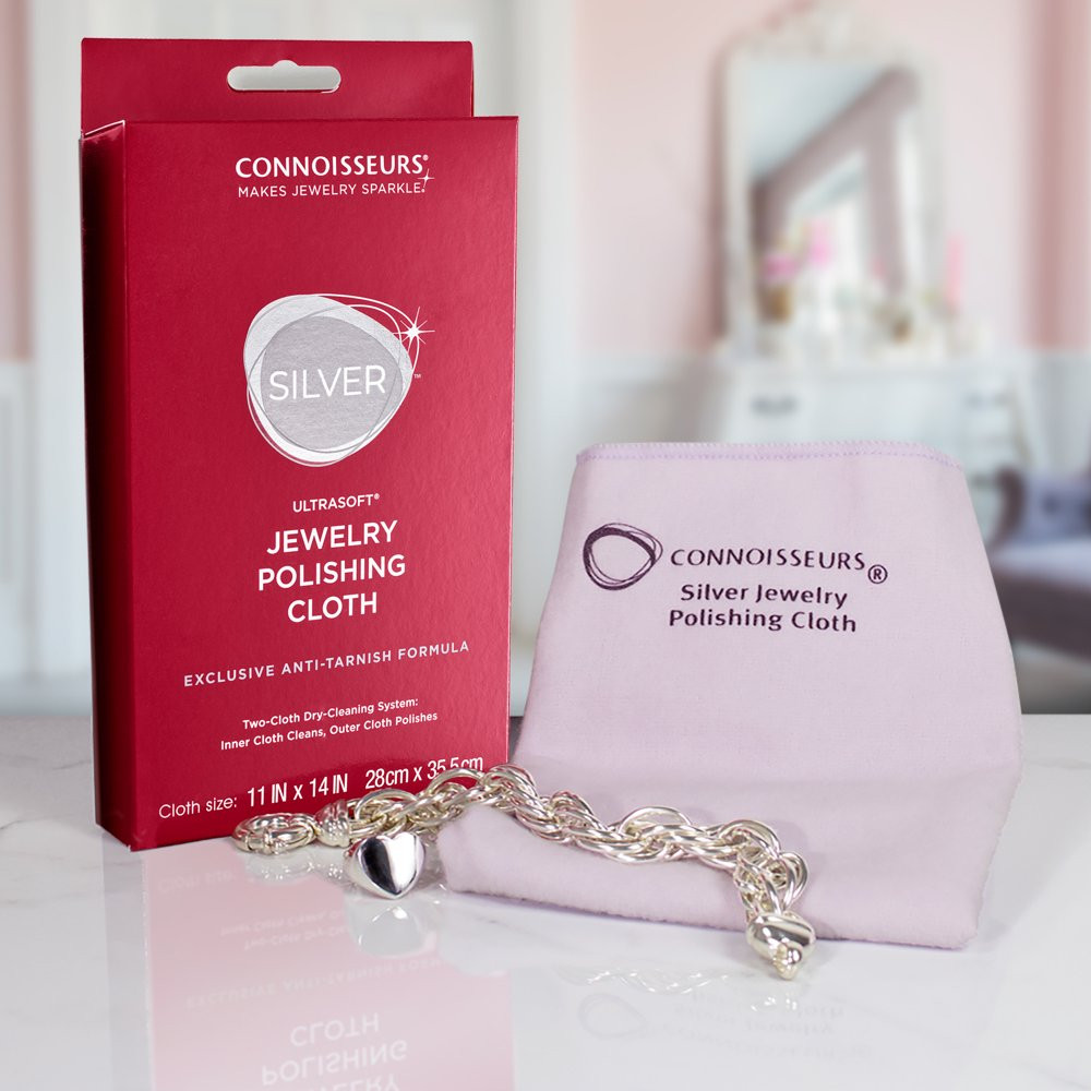Connoisseurs Silver Jewelry Polishing Cloth Cleans and Polishes All Silver Jewe