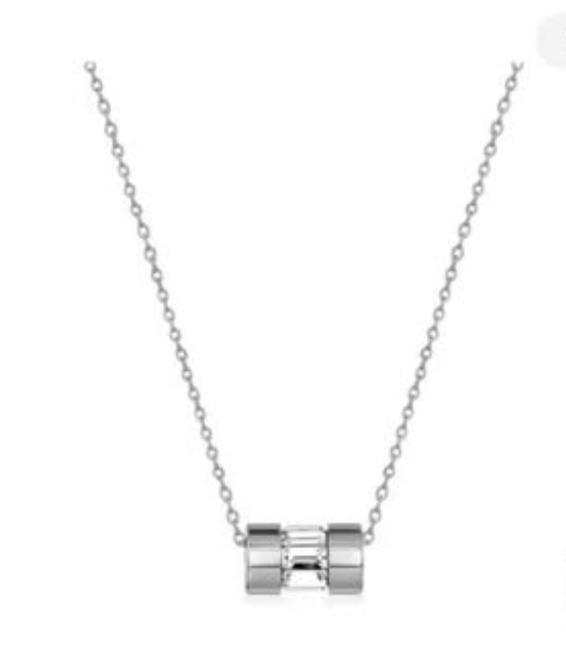 Michael Kors Silver Tone Crystal Baguette Barrel Pendant Necklace