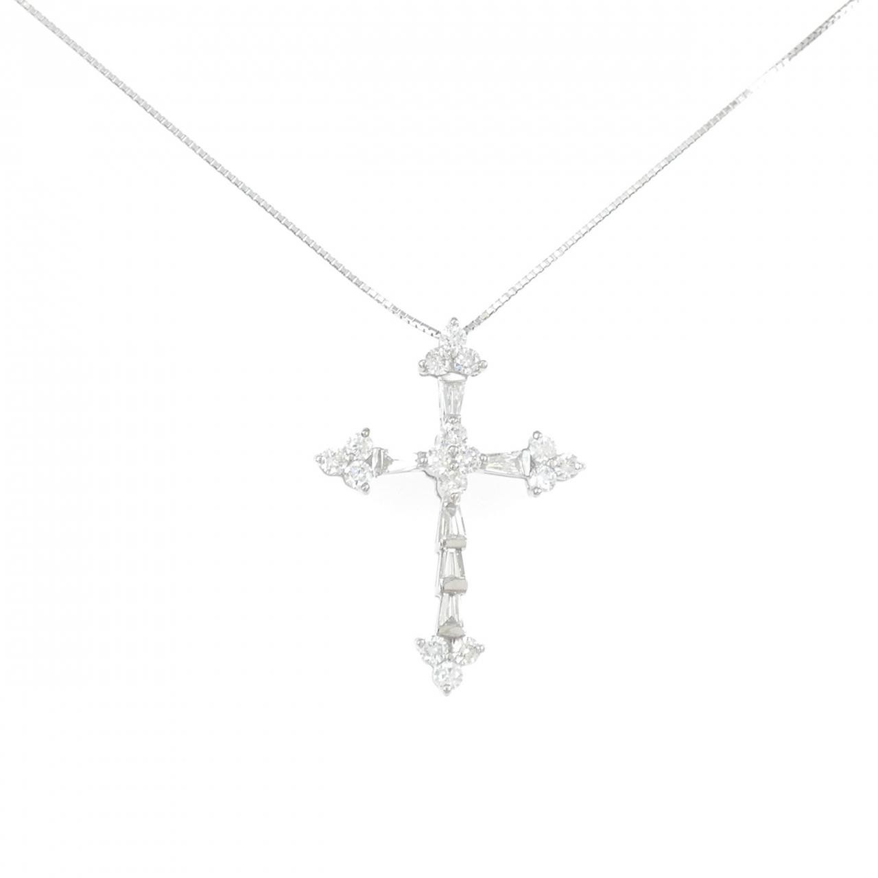 Authentic K18WG Cross Diamond Necklace 1.00CT #270-004-157-7971