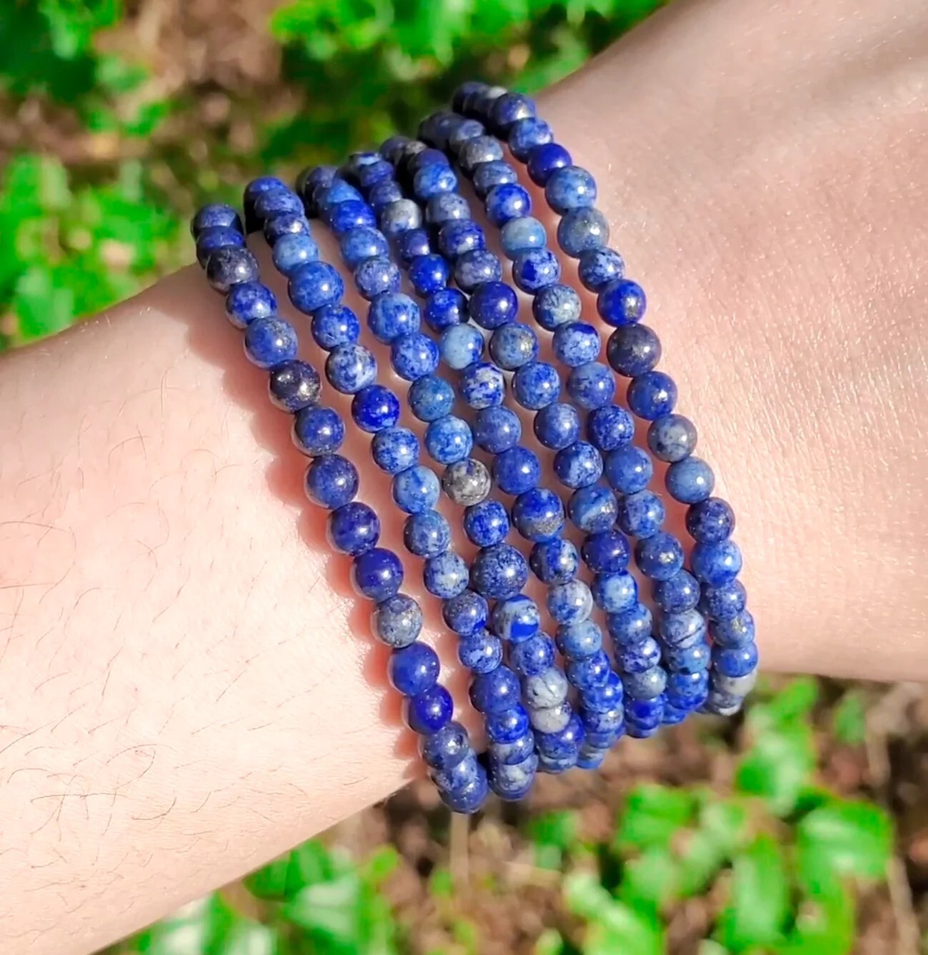 Lapis Lazuli Crystal Gemstone Elastic Dainty Bracelet Minimalist 4mm Round Beads