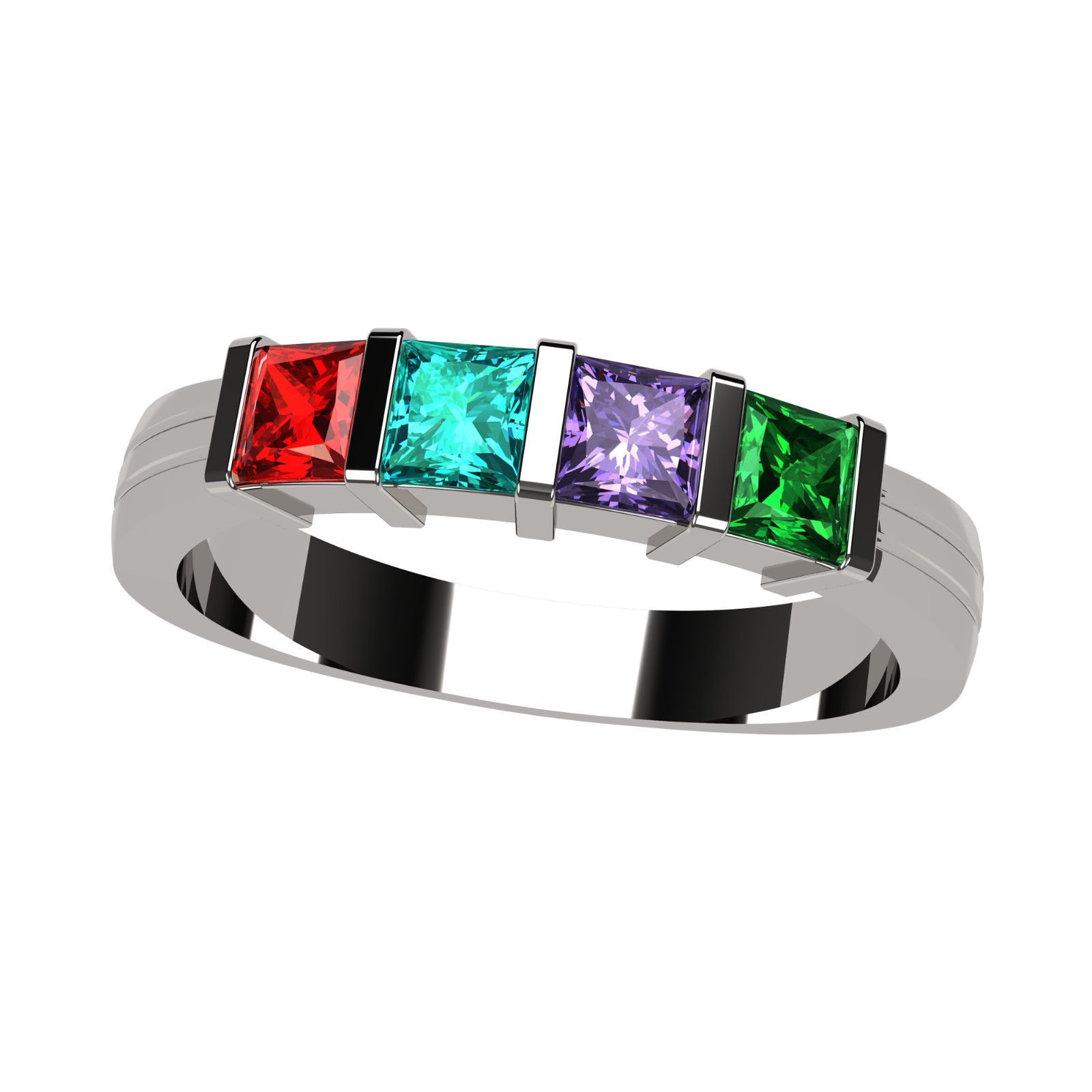 NANA Princess Mothers Ring with 1 to 6 Simulated Birthstones in Silver or 10k
