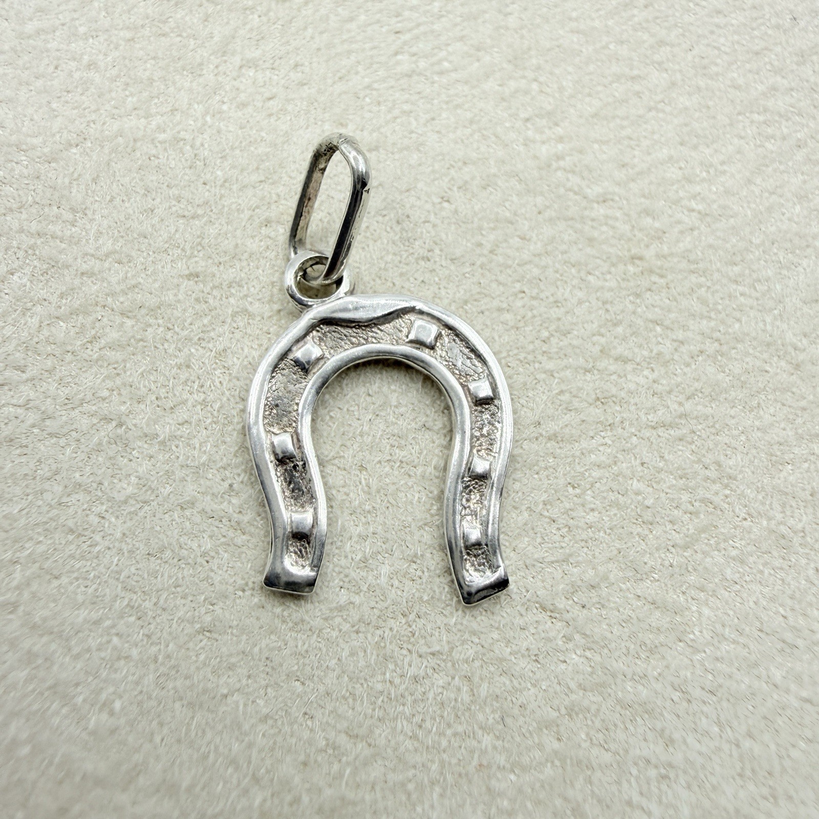 Vintage Sterling Silver Horseshoe Charm Pendant Good Luck Nail Detail