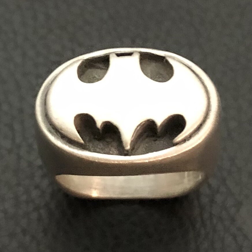 MJG STERLING SILVER OVAL BATMAN RING. STARTS AT SIZE 10