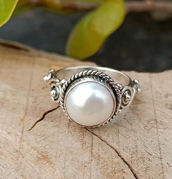 Fresh Water Pearl Ring 925 Sterling Silver Handmade Worry Ring All Size SR493