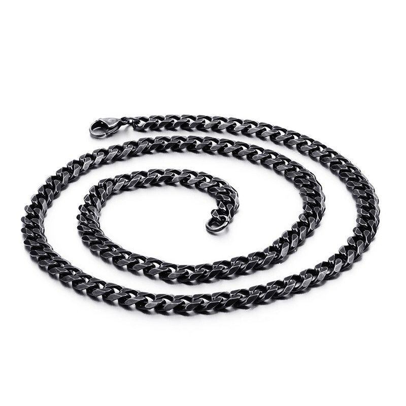 Mend Necklace Stainless Steel Curb Chain Vintage Black 7mm 20inch (50cm)