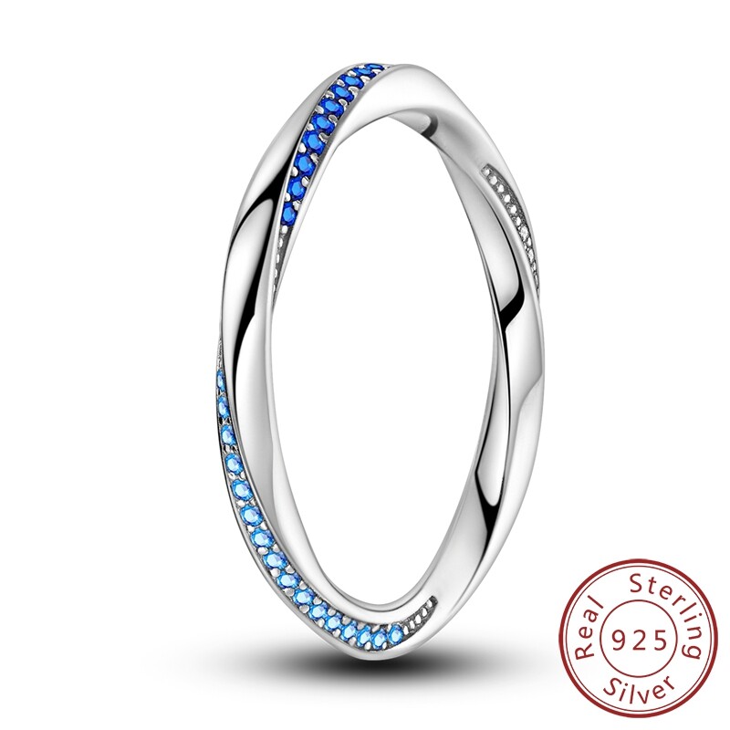 MULA European 925 Sterling Silver Finger Ring Blue CZ Reverse Love Women Jewelry