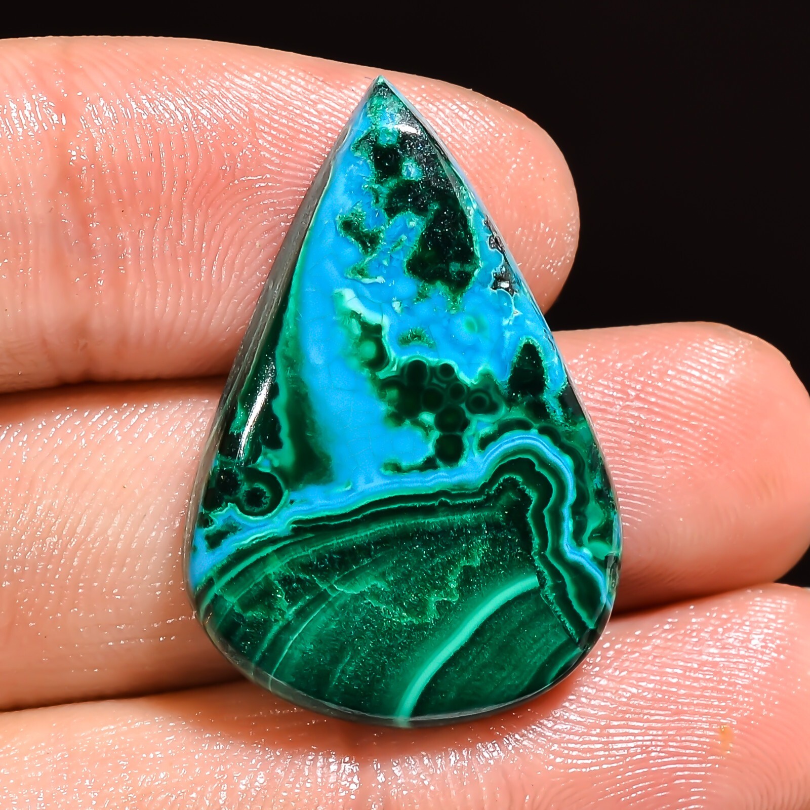 32.45 Ct Natural Green Malachite Chrysocolla PEAR Cabochon stone 20x30x5mm BC-59
