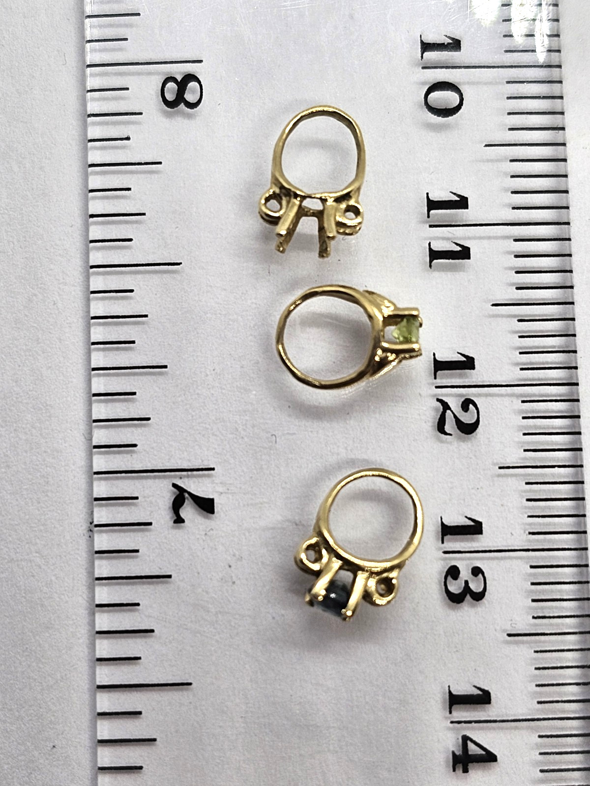 3 Tiny rings 14K yellow gold single birthstone charm sapphire, peridot .89 grams