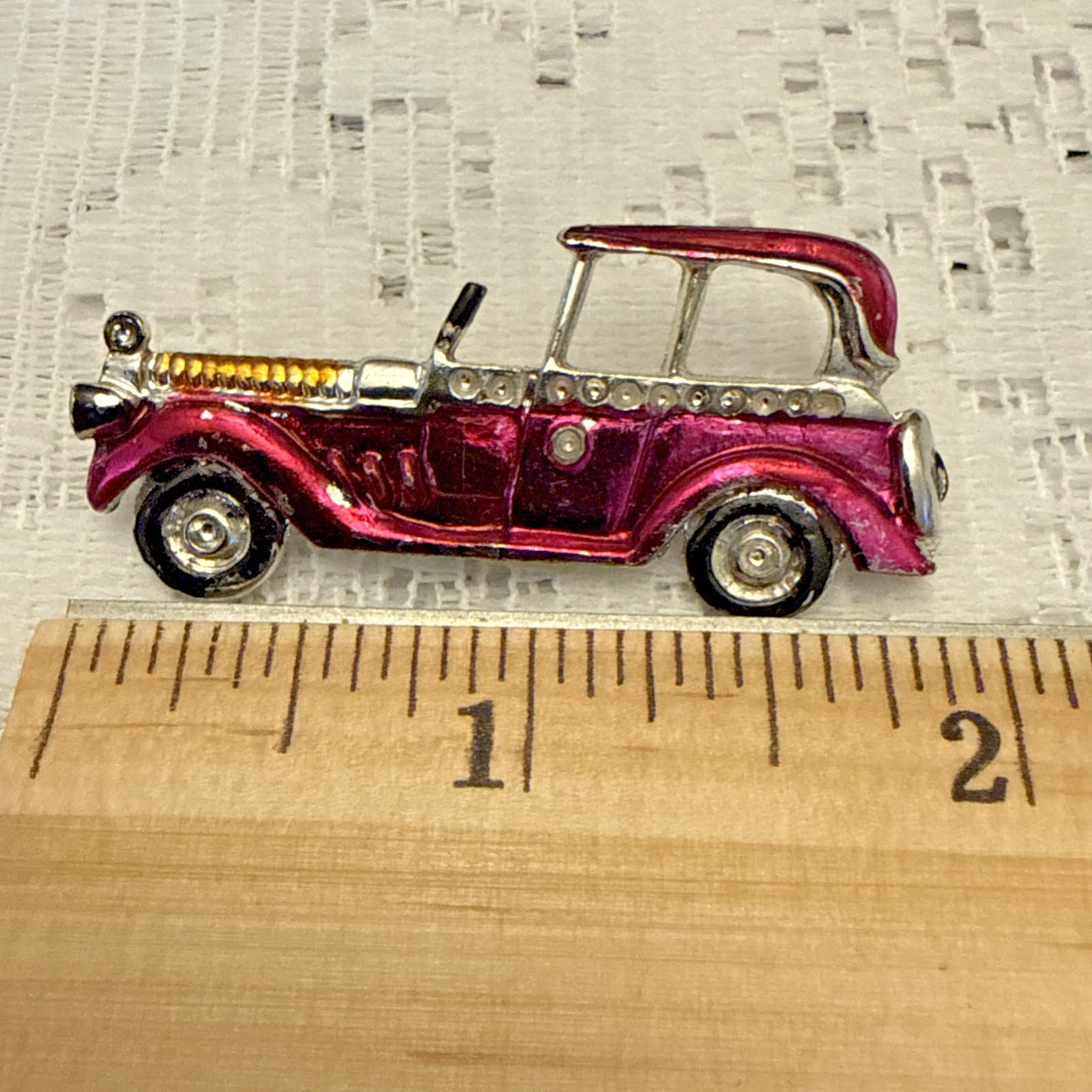 Old Fashion Car Brooch Pin Rhinestone Red Burgundy Costume Fashion Mod Retro