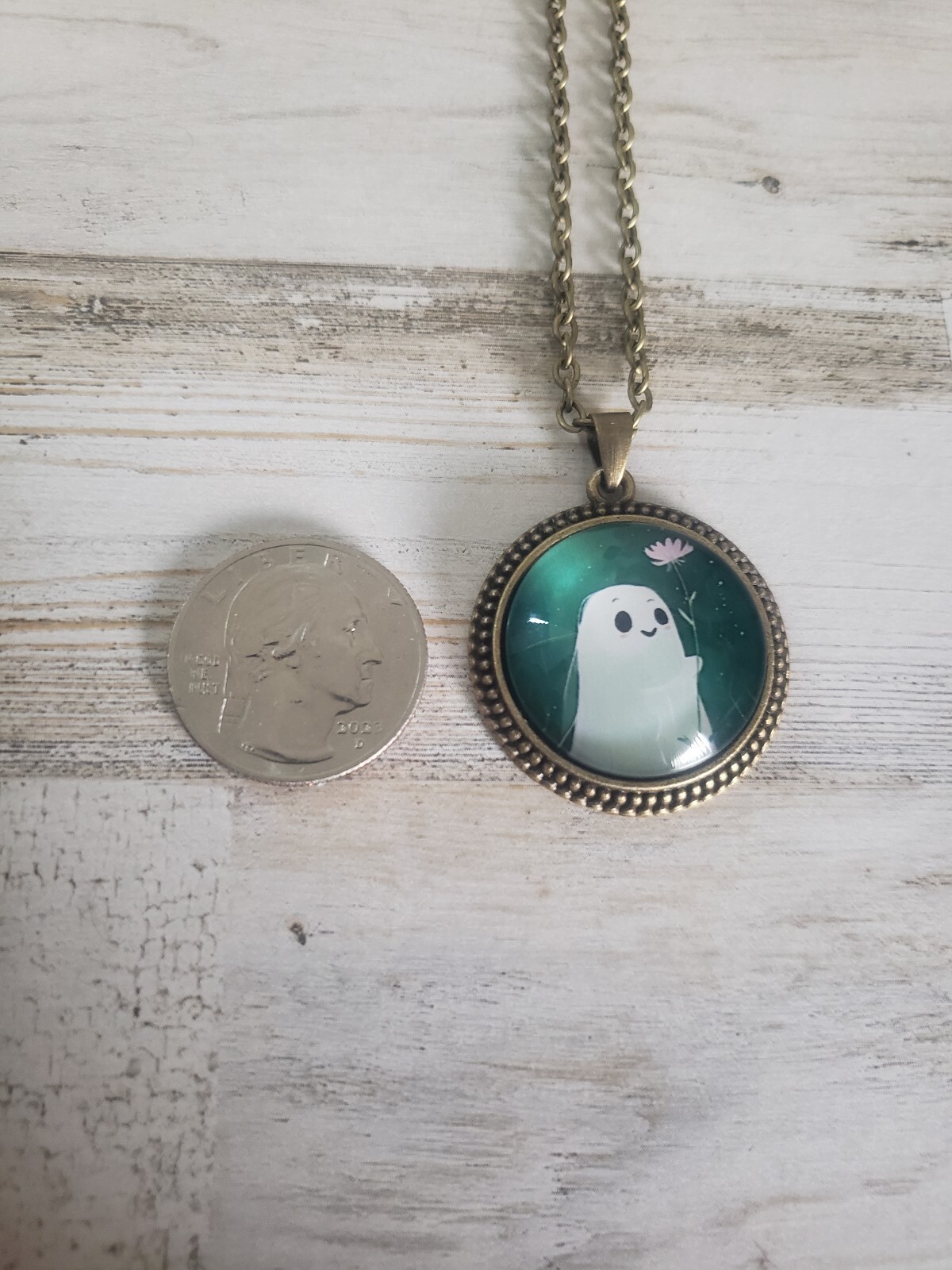 Ghost necklace Halloween jewelry flower green cute love gift plant floral style