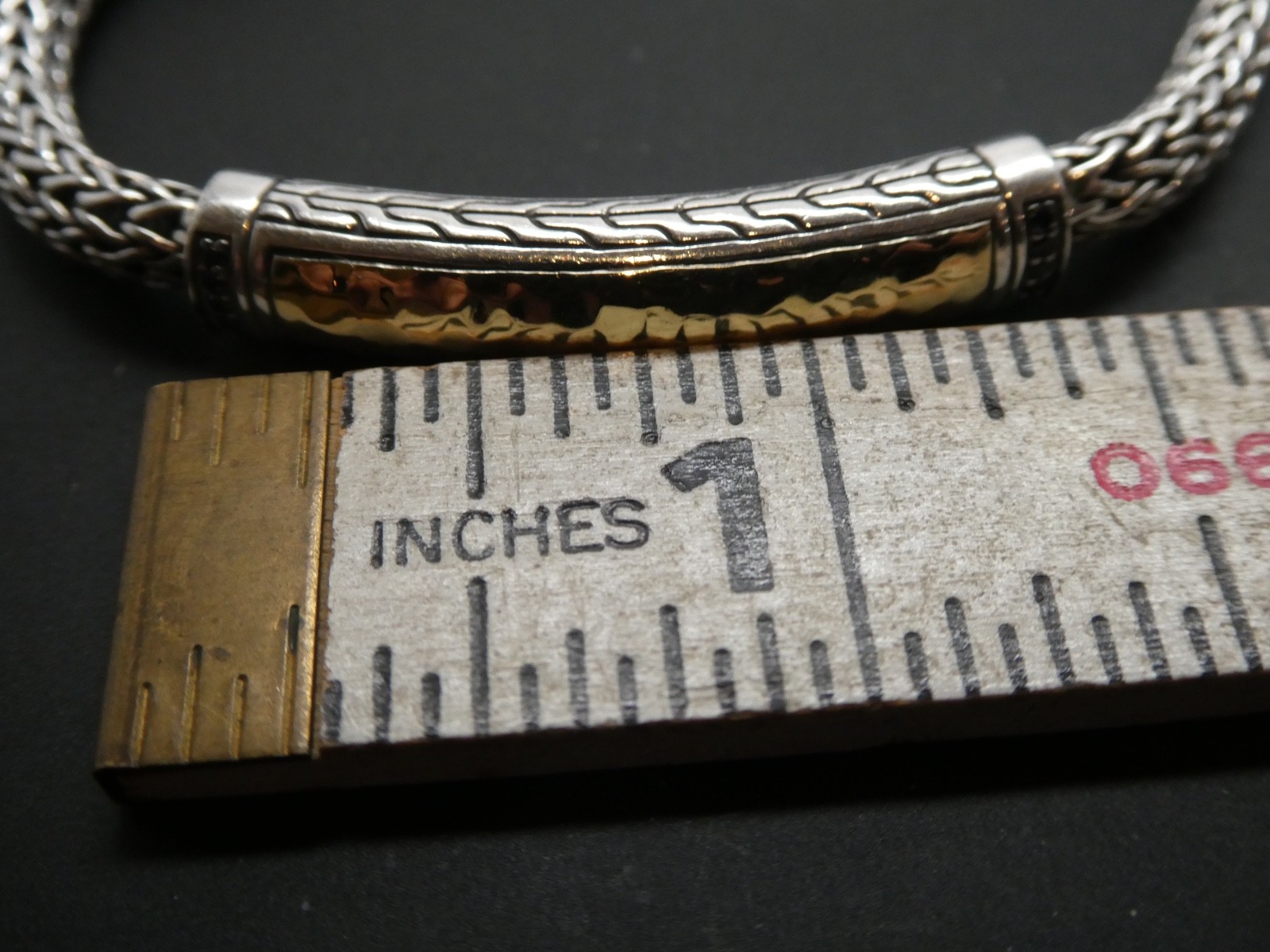 John Hardy Palu Hammered Sterling 925 & 18k YG Sapphire Bracelet Size 6 3/4″