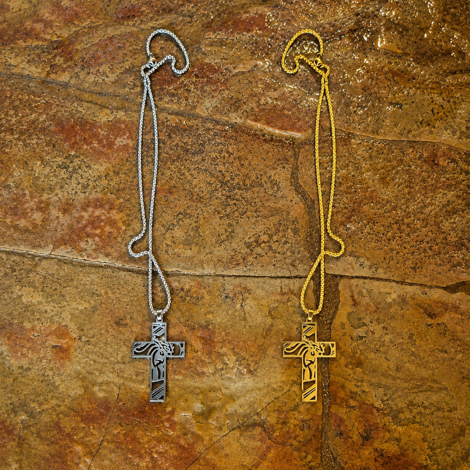 Holy Land Gold & Silver Cross Necklace Jerusalem Blessed Jesus Christian Gift