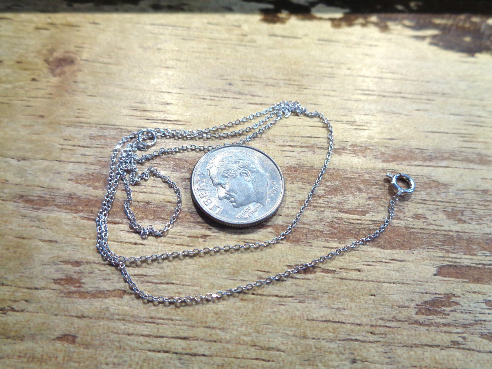 0.8MM PETITE WHITE GOLD-PLATED 925 STERLING SILVER DC ROLO CHAIN NECKLACE 16″