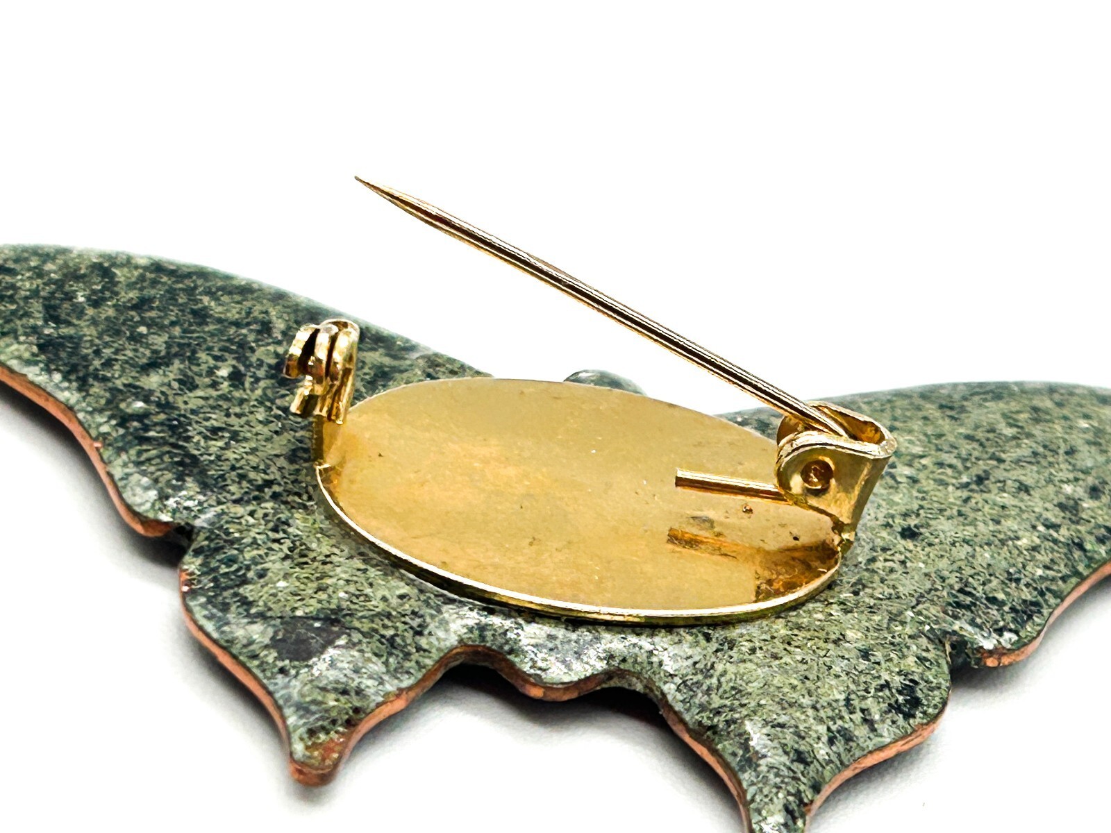 Vintage Glazed Ceramic Enamel Butterfly Brooch Amber Black Red Statement Pin