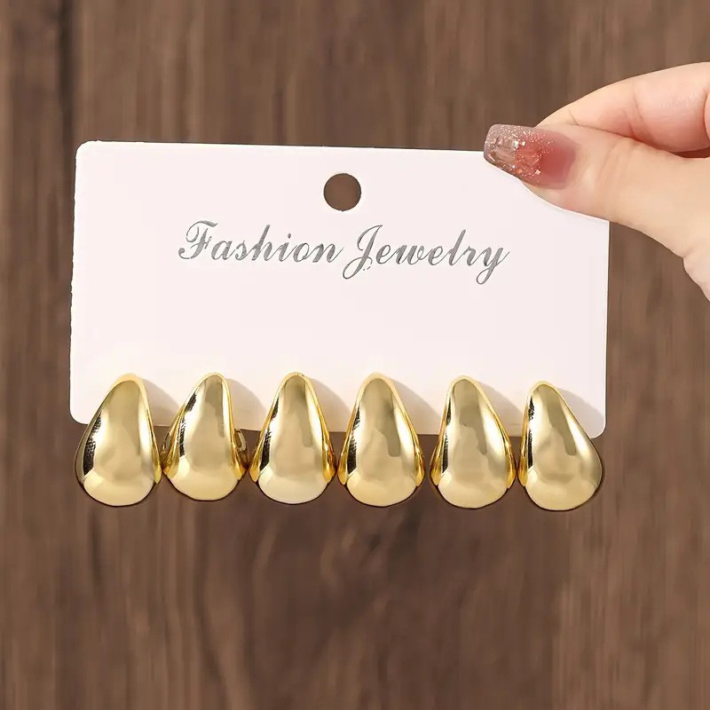 Chunky Teardrop Earrings Set Gold Silver Minimalist Fashion Studs