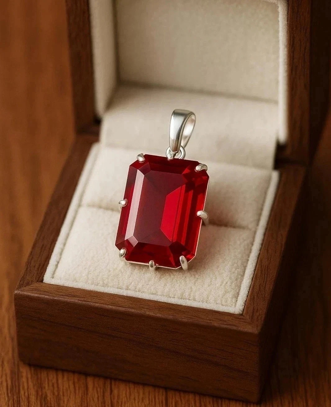 36 Ct Red Ruby Natural Emerald Cut 925 Sterling Silver Certified Jewelry Pendant