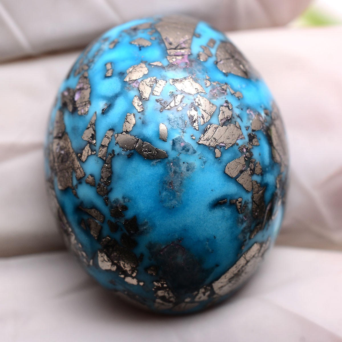 Metallic Matrix~ 44.40 Cts Natural Persian Turquoise AAA Grade Cabochon Gemstone