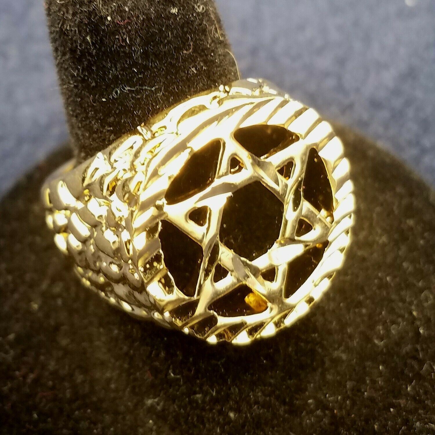 SIZE 8-13 MENS 14KT GOLD EP JEWISH STAR CUT OUT BLING NUGGET STYLE RING