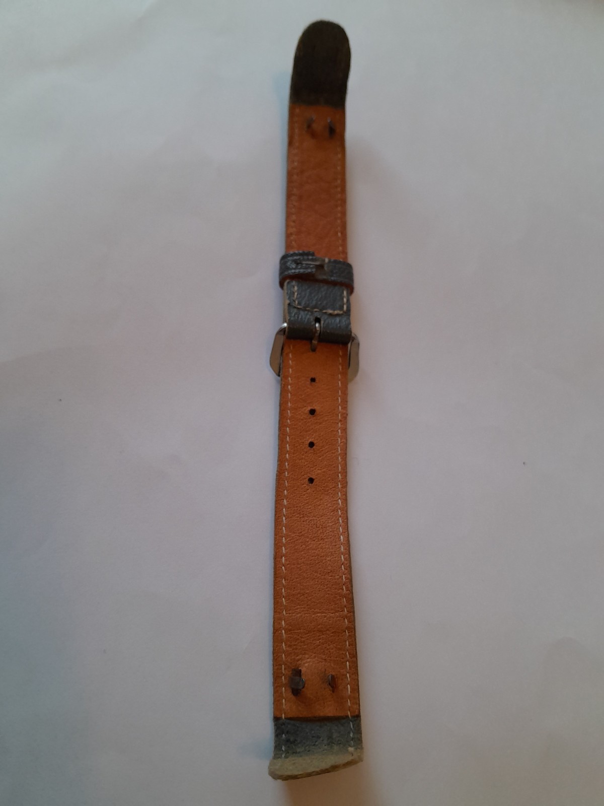 Military Watch Strap Grey 30s 40s Open-ended Genuine Leather 16cm x16mm vintage